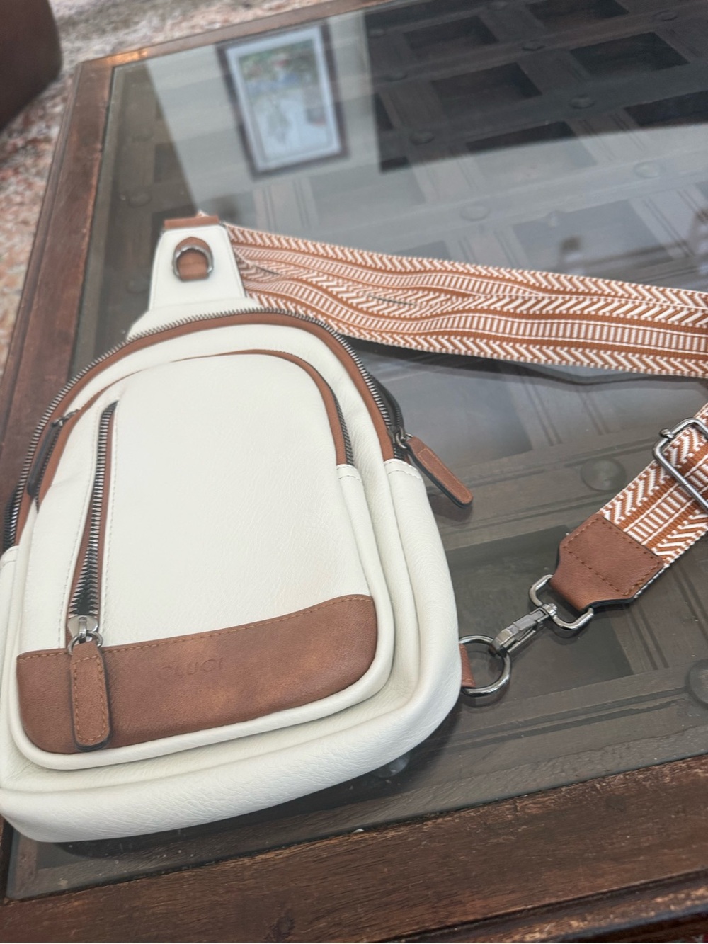 White and Brown  Crossbody Sling Bag